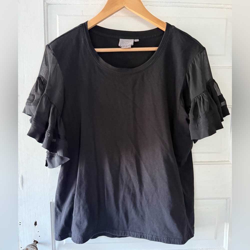 Anthropologie Vanessa Virginia Black Short Sleeve Ruffle Top